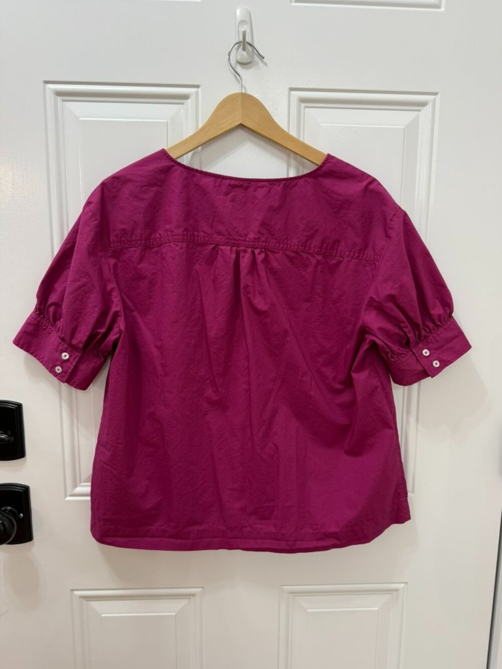 Talbots 100% Cotton Magenta Puff Sleeve Popover Blouse Size M - Picture 2 of 8